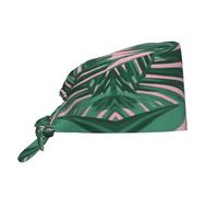 YYHWHJDE Bouffant Scrub Caps Green Palm Tree Leaves Pink Pattern - Adjustable Surgical Caps for Men and Women