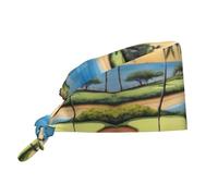 YYHWHJDE Bouffant Scrub Caps Hawaii Beach Golf Course Pattern - Adjustable Surgical Caps for Men and Women Black