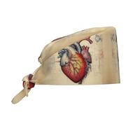 YYHWHJDE Bouffant Scrub Caps Human Anatomy Heart Chart Prints - Adjustable Surgical Caps for Men and Women Black