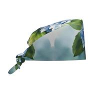 YYHWHJDE Bouffant Scrub Caps Hydrangea Watercolor Prints - Adjustable Surgical Caps for Men and Women Black
