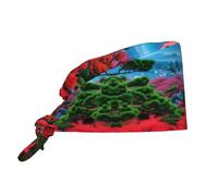 YYHWHJDE Bouffant Scrub Caps Japanese Mount Red Sun Prints - Adjustable Surgical Caps for Men and Women