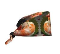 YYHWHJDE Bouffant Scrub Caps Japanese Sushi Shrimp Prints - Adjustable Surgical Caps for Men and Women Black