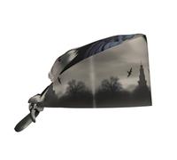 YYHWHJDE Bouffant Scrub Caps Night Crow Prints - Adjustable Surgical Caps for Men and Women Black