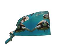 YYHWHJDE Bouffant Scrub Caps Palm Trees and Sea Turtles Diving Underwater Prints - Adjustable Surgical Caps for Men and Women Black