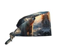 YYHWHJDE Bouffant Scrub Caps Polar Bear in Winter Prints - Adjustable Surgical Caps for Men and Women Black