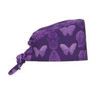 YYHWHJDE Bouffant Scrub Caps Purple Butterflies Prints - Adjustable Surgical Caps for Men and Women