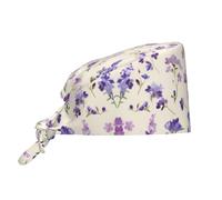 YYHWHJDE Bouffant Scrub Caps Purple Lavender Colored Flowers Prints - Adjustable Surgical Caps for Men and Women