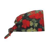 YYHWHJDE Bouffant Scrub Caps Red Geranium Potted Plant Pattern - Adjustable Surgical Caps for Men and Women