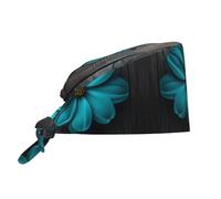 YYHWHJDE Bouffant Scrub Caps Teal Flower on Wooden Plank Prints - Adjustable Surgical Caps for Men and Women