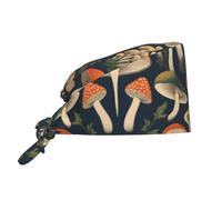 YYHWHJDE Bouffant Scrub Caps Vintage Edible Mushrooms Prints - Adjustable Surgical Caps for Men and Women Black