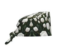 YYHWHJDE Bouffant Scrub Caps White Tulips Flowers Pattern - Adjustable Surgical Caps for Men and Women