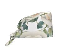 YYHWHJDE Bouffant Scrub Caps White Watercolor Floral Rose Pattern - Adjustable Surgical Caps for Men and Women