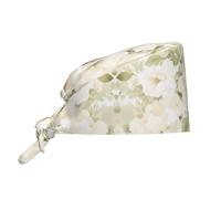 YYHWHJDE Bouffant Scrub Caps White Watercolor Floral Rose Pattern - Adjustable Surgical Caps for Men and Women