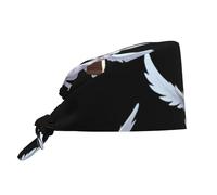 YYHWHJDE Bouffant Scrub Caps Winged Rabbit Looking at Textbook Pattern - Adjustable Surgical Caps for Men and Women Black