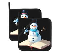 YYHWHJDE Bow snowman in the book Prints Square pot mat two-piece set, insulated, thickened, waterproof, easy to clean