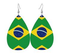 YYHWHJDE Brazilian flag Prints Drip Leather Earrings - Chic Faux Leather Drops for Holiday & Everyday Glam