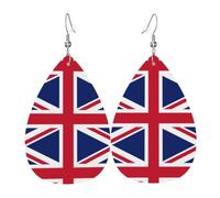 YYHWHJDE British flag Prints Teardrop Leather Earrings - Fashionable Dangle Earrings for Women, Lightweight Faux Leather Drops with 925 Silver Plated Hooks