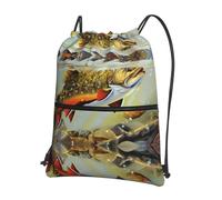 YYHWHJDE Brook Trout Fly Fishing Prints Drawstring Backpack - Lightweight Waterproof Gym Bag with Zipper Pocket - Ideal for Travel, Yoga & Sports