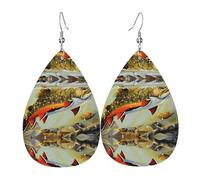 YYHWHJDE Brook Trout Fly Fishing Prints Water Drop Leather Earrings - Stylish Dangle Throw for Parties, Vibrant Color Layering, Non-Fading Finish