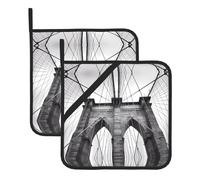 YYHWHJDE Brooklyn Bridge Prints Square Hot Pads for Kitchen Counters - Waterproof Pot Covers with Hanging Loop for Serving & BBQ, Set of 2 (One with Pocket)