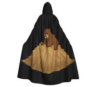 YYHWHJDE Brown Bear In The Haystack Pattern Halloween Adult Hooded Cape Cloak No Zipper, Comfortable For Costume Parties