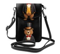 YYHWHJDE Brown Bear Wearing A Top Hat Prints Small Leather Women'S Crossbody Flip Phone Bag, Waterproof And Durable