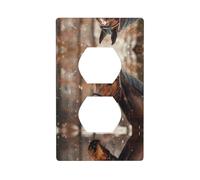 YYHWHJDE Brown Horse Picture Double Socket Wall Panel Electrical Socket Cover Plate is Shatter Resistant and Durable 4.5x2.76in