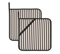 YYHWHJDE Brown Stripe Prints Square Hot Pads for Kitchen Counters - Waterproof Pot Covers with Hanging Loop for Serving & BBQ, Set of 2 (One with Pocket)