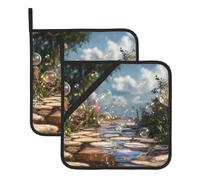 YYHWHJDE Bubbles on the path Prints Square pot mat two-piece set, insulated, thickened, waterproof, easy to clean