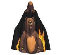 YYHWHJDE Burning Bear Pattern Halloween Adult Hooded Cape Cloak - Super Large Hooded Cloak No Zipper