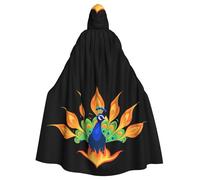 YYHWHJDE Burning Peacock Pattern Halloween Adult Hooded Cape Cloak For Role-Playing, Stage Costumes, Parties Easy Care
