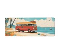 YYHWHJDE Bus Beach Seaside Scene Picture Extra Large Mouse Pad, Computer Office Anti Slip Gaming Keyboard Thickened Version 12x31.5in