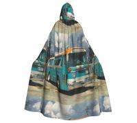 YYHWHJDE Buses On The Side Of The Road Pattern Halloween Adult Hooded Cape Cloak - Super Large Hooded Cloak No Zipper