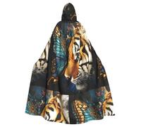 YYHWHJDE Butterflies and Tigers Prints Adult Hooded Cloak is a super large, comfortable, and durable Halloween hooded poncho