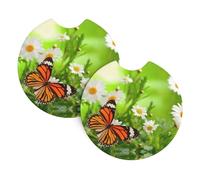 YYHWHJDE Butterfly On Daisy Flower Prints Car Cup Coasters 2-Pack - Premium Neoprene Drink Throws, Protect Cup Holders & Enhance Your Drive - Waterproof, Non-Slip Grip