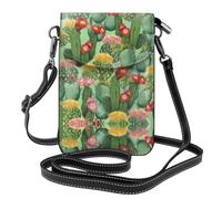 YYHWHJDE Cactus Floral Bloom Genuine Leather Crossbody Phone Pouch