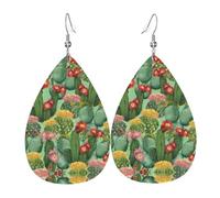 YYHWHJDE Cactus Floral Bloom Prints Teardrop Leather Earrings - Vibrant Dangle Layers for Women, Lightweight Fashion Jewelry for Parties & Everyday Wear