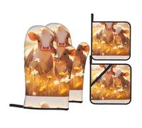 YYHWHJDE Calf in the wheat field Pattern Oven Mitts and Pot Holders Set of 4 Kitchen baking Thick and durable, anti-scalding and heat-insulating