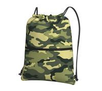YYHWHJDE Camo Woodland Camoflage Prints Drawstring Backpack Waterproof Gym Bag - Lightweight Foldable Sport Cover with Zipper Pocket for Travel Hiking