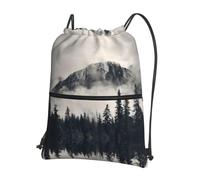 YYHWHJDE Canadian Smokey Mountain Cliff Prints Drawstring Zipper Backpack - Lightweight Water-Resistant Gym Bag for Travel, Yoga, and Everyday Adventures