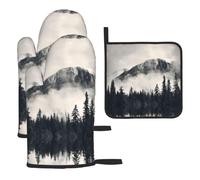 YYHWHJDE Canadian Smokey Mountain Cliff Prints Kitchen Baking Set | Throw Gloves & Pot Cover - Durable Oven Mitts for BBQ Grilling & Microwave Use Canadian Smokey Mountain Cliff Pattern