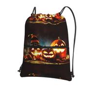 YYHWHJDE Candle Lit Halloween Pumpkins Prints Drawstring Backpack - Lightweight Water-Resistant Gym Bag with Zipper Pocket for Travel & Sports