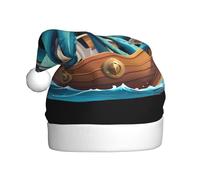 YYHWHJDE Captain Octopus on the Blue Boat Prints Christmas Hat for Adult Soft, lightweight Holiday party use