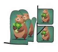 YYHWHJDE Capybara Holding Cabbage Prints Heavy-Duty Oven Layers: 4-Piece Waterproof, Heat Resistant Kitchen Protection Set for Safe Handling & Long-Lasting Durability