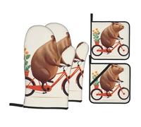 YYHWHJDE Capybara On A Bicycle Prints Waterproof Oven Throw Set of 4 with Heat Resistance & Easy Clean Kitchen Layers for Pot, Pan & Grill