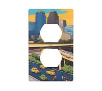YYHWHJDE Cartoon Austin Texas Pattern Double Socket Wall Panel Decorative for Residential and Commercial Areas 4.5x2.76in