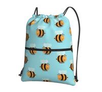 YYHWHJDE Cartoon Bee Pattern Prints Drawstring Zipper Backpack - Lightweight Water-Resistant Gym Bag for Travel, Yoga, and Everyday Adventures