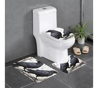 YYHWHJDE Cartoon black Ravens Picture Anti slip floor mat three piece set bathroom carpet anti slip durable