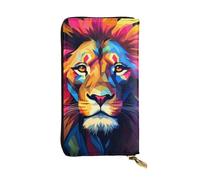 YYHWHJDE Cartoon Cool Lion Printed Leather long clutch wallet Designed for fashion girls and women stylish and personalized 7.48 x 4.13 in, Black, One Size