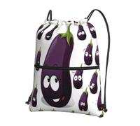 YYHWHJDE Cartoon Eggplant Prints Drawstring Backpack - Lightweight Water-Resistant Gym Bag with Zipper Pocket for Travel & Sports
